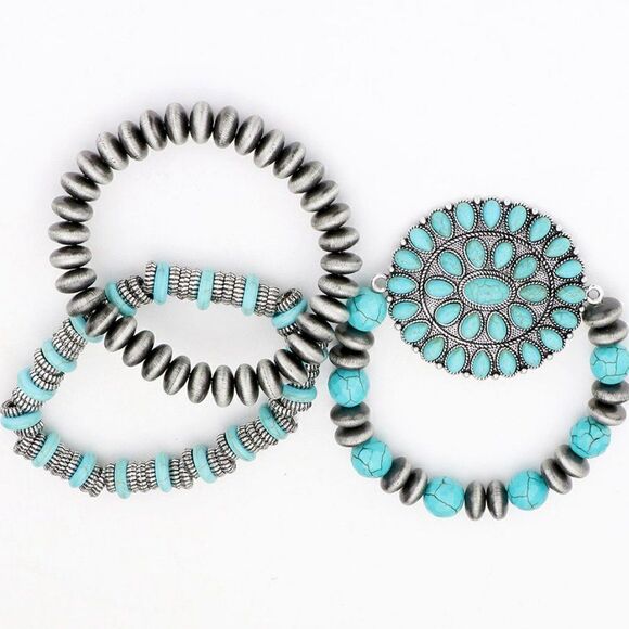 3PCS - Natural Stone Squash Blossom Stretch Bracelets - Picture 4 of 6